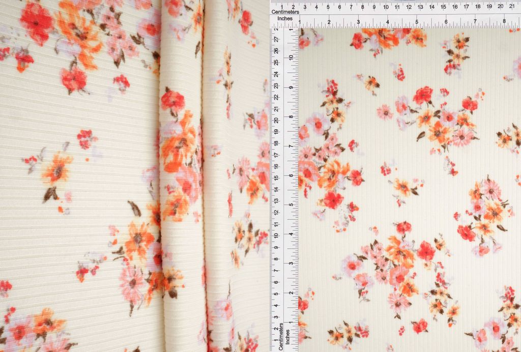 KNT3422-MS10209 / CREAM / 96%POLY 4%SPAN 4X2 YUMMY RIB FLORAL PRINT