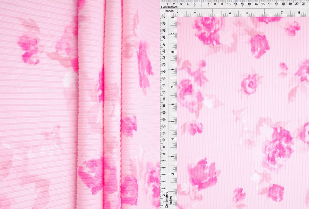 KNT3422-MS11228 / PINK / 87%POLY 13%SPAN 4X2 YUMMY RIB FLOWER PRINT