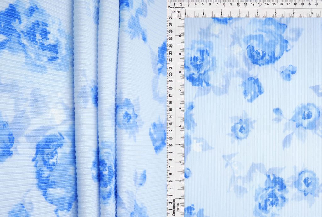KNT3422-MS11228 / BLUE / 87%POLY 13%SPAN 4X2 YUMMY RIB FLOWER PRINT