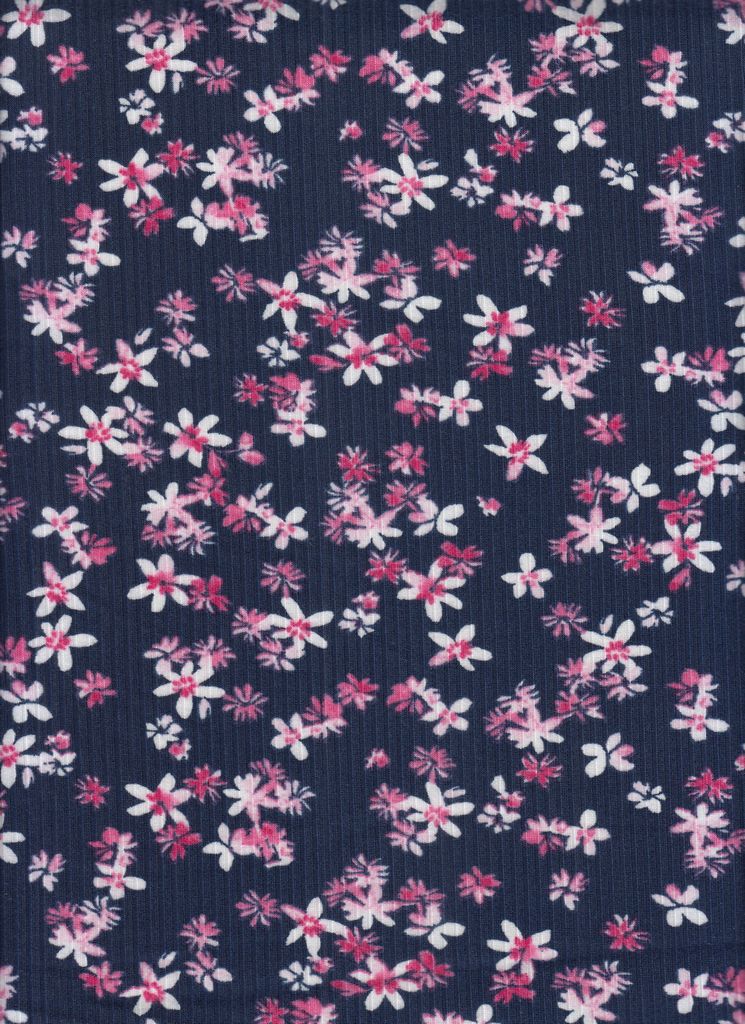 KNT3422-MS11249 / NAVY / 96%POLY 4%SPAN 4X2 YUMMY RIB DITSY FLOWER PRINT