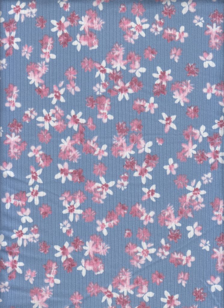 KNT3422-MS11249 / CHAMBRAY / 96%POLY 4%SPAN 4X2 YUMMY RIB DITSY FLOWER PRINT