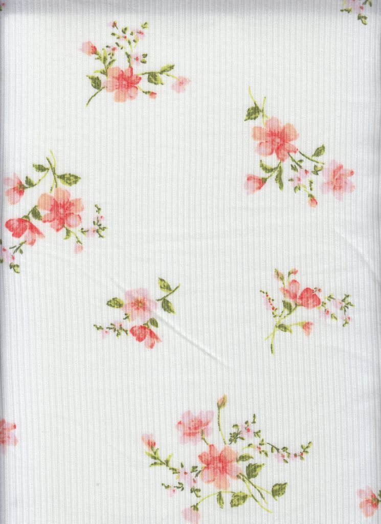 KNT3422-Q00716 / IVORY / 87%POLY 13%SPAN 4X2 YUMMY RIB DITSY FLOWER PRINT