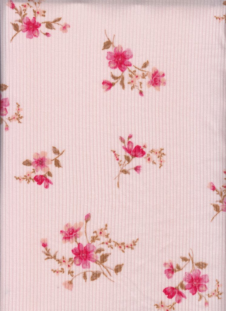 KNT3422-Q00716 / PEACH / 87%POLY 13%SPAN 4X2 YUMMY RIB DITSY FLOWER PRINT