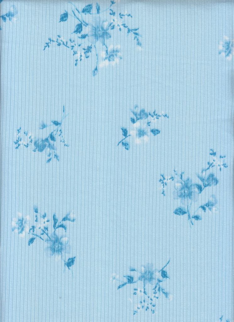 KNT3422-Q00716 / AQUA BLUE / 87%POLY 13%SPAN 4X2 YUMMY RIB DITSY FLOWER PRINT