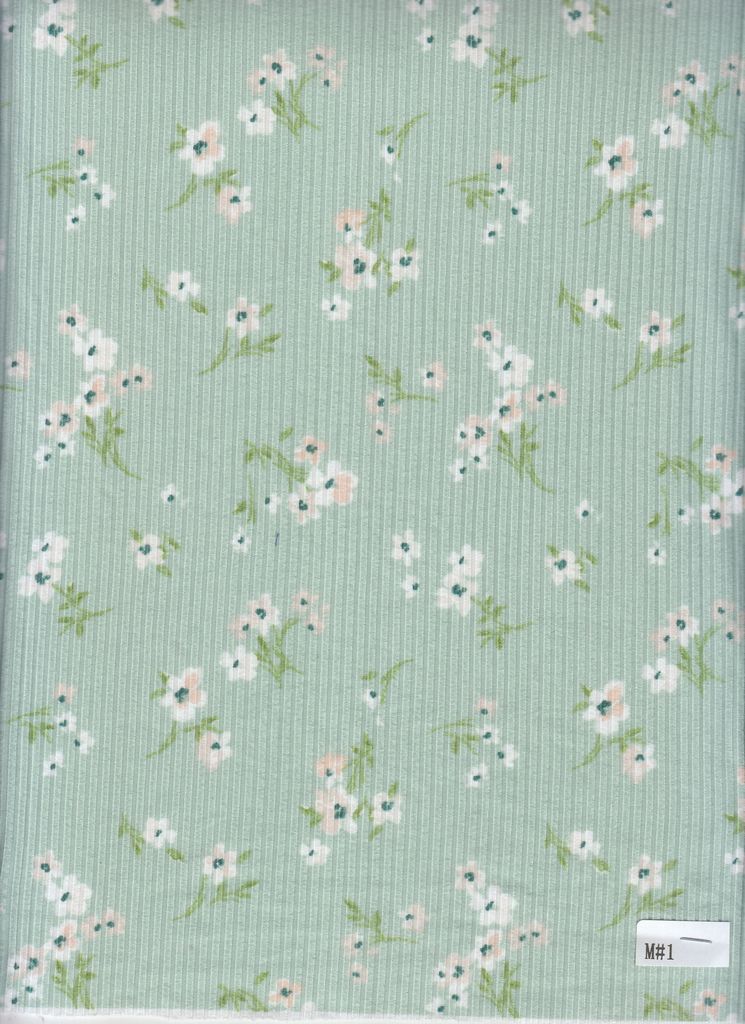 KNT3422-MS01216 / SAGE / 87%POLY 13%SPAN 4X2 YUMMY RIB DITSY FLOWER PRINT