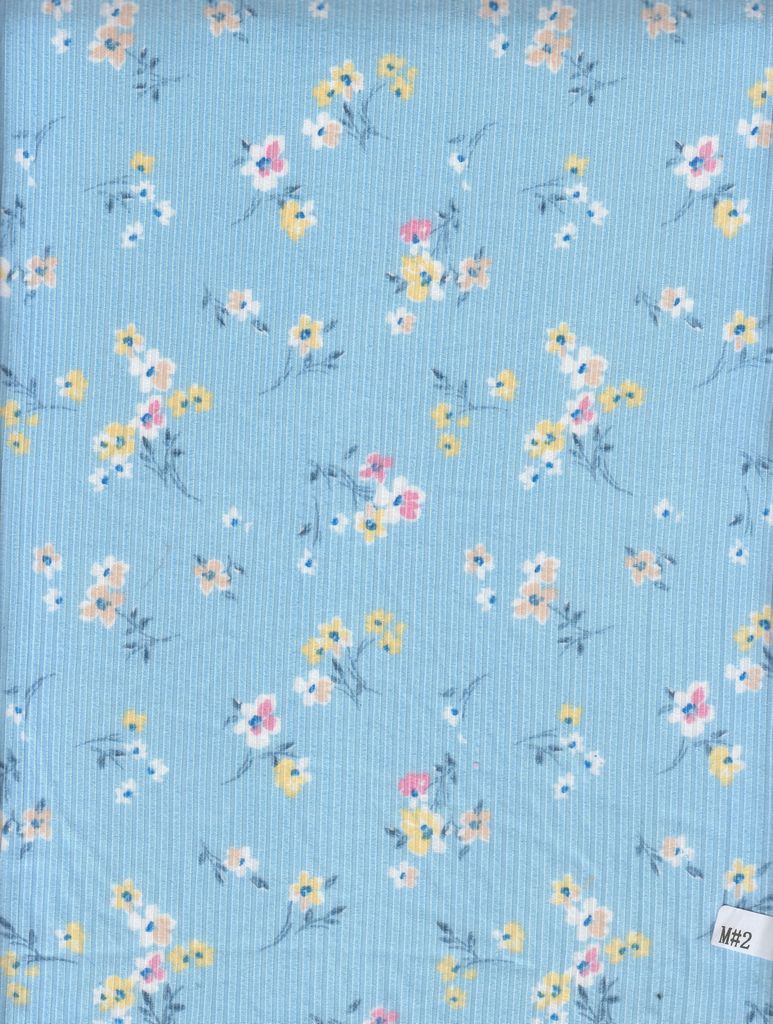 KNT3422-MS01216 / BLUE LT. / 87%POLY 13%SPAN 4X2 YUMMY RIB DITSY FLOWER PRINT