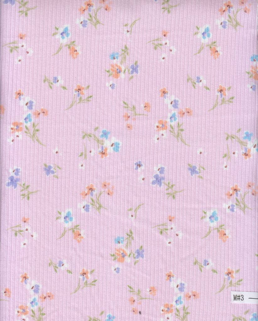 KNT3422-MS01216 / PINK LT. / 87%POLY 13%SPAN 4X2 YUMMY RIB DITSY FLOWER PRINT