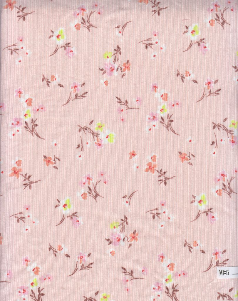 KNT3422-MS01216 / PEACH / 87%POLY 13%SPAN 4X2 YUMMY RIB DITSY FLOWER PRINT