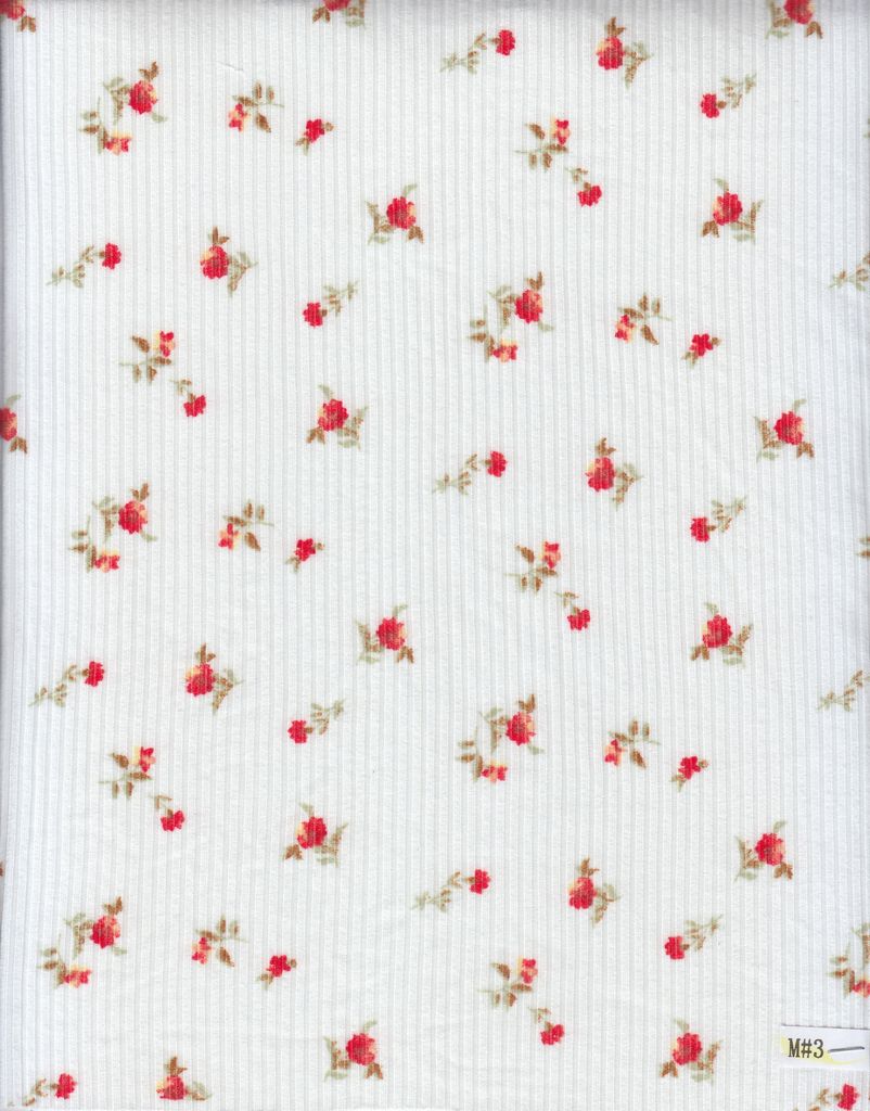 KNT3422-MS10602 / IVORY NEW / 87%POLY 13%SPAN 4X2 YUMMY RIB DISTY FLOWER PRINT