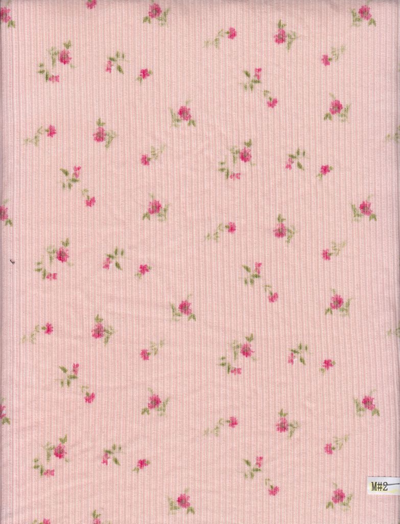 KNT3422-MS10602 / PEACH / 87%POLY 13%SPAN 4X2 YUMMY RIB DISTY FLOWER PRINT