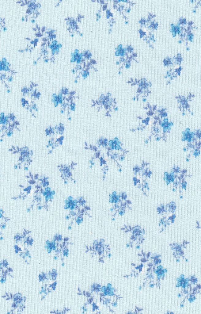 KNT3422-Q80202 / BLUE LT. / 96%POLY 4%SPAN 4X2 YUMMY RIB DISTY FLORAL PRINT