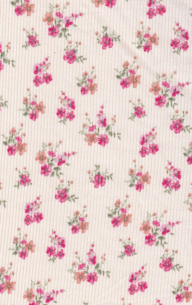 KNT3422-Q80202 / BEIGE / 96%POLY 4%SPAN 4X2 YUMMY RIB DISTY FLORAL PRINT