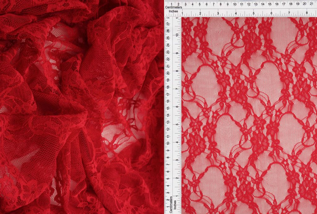 LACE-1483 / RED / 92%NYLON 8%SPANDEX FLORAL LACE