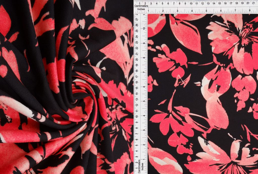 KNT2100-MS11139 / BLACK / 96%POLY 4%SPAN DTY BRUSHED FLORAL PRINT