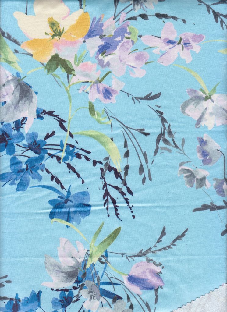 KNT2100-M11310D / BLUE LT. / 96%POLY 4%SPAN DTY BRUSHED DIGITAL FLORAL PRINT