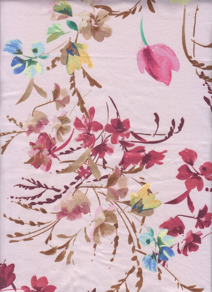 KNT2100-M11310D / ROSE LT. / 96%POLY 4%SPAN DTY BRUSHED DIGITAL FLORAL PRINT