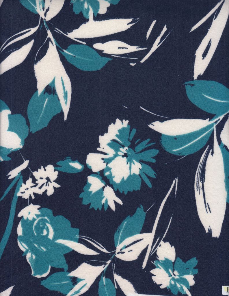 KNT2100-MS11068 / NAVY / 96%POLY 4%SPAN DTY BRUSHED FLORAL PRINT