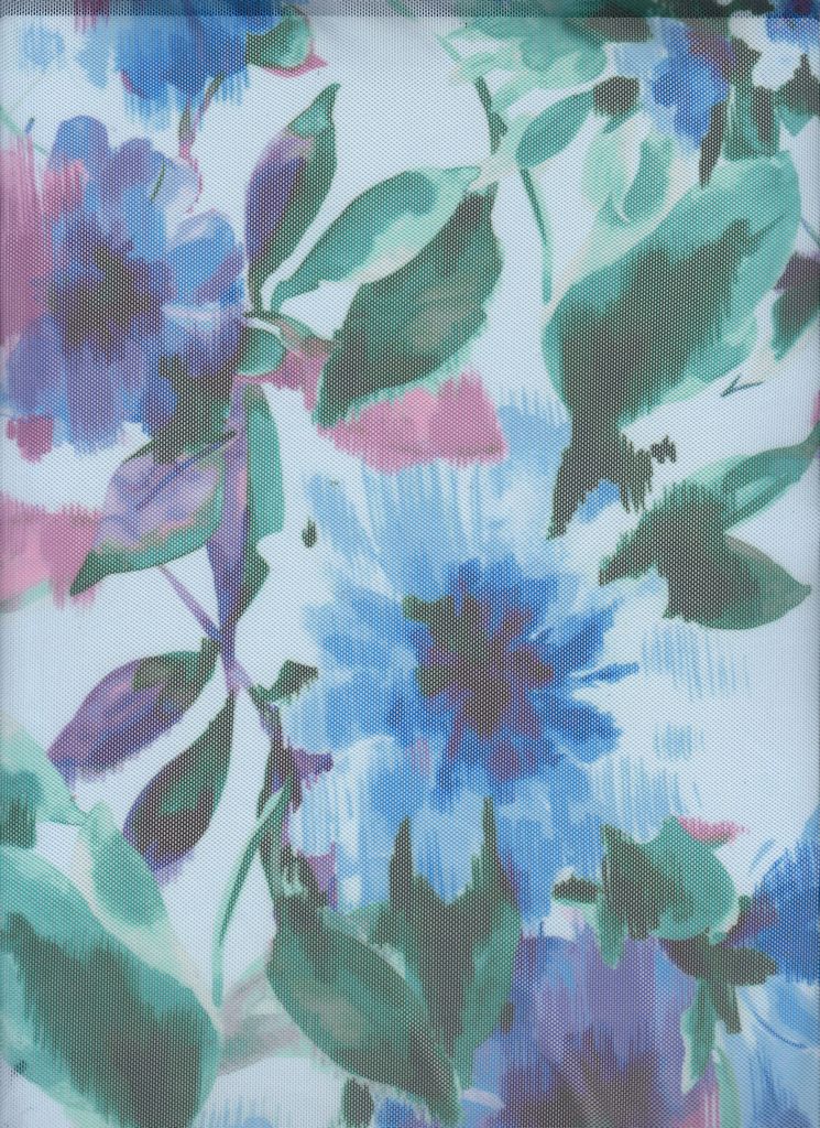 MESH-MS11302D / BLUE / 90%POLY 10%SPAN MESH FLORAL DIGITAL PRINT