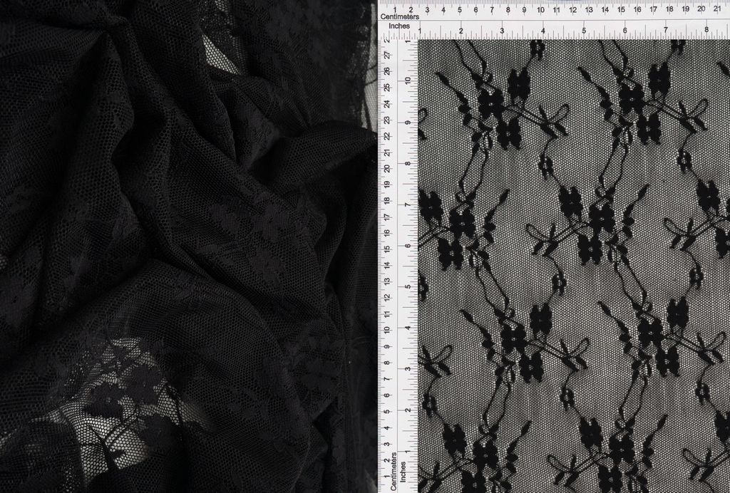 LACE4516 / BLACK / 92%NYLON 8%SPANDEX DITSY FLORAL LACE