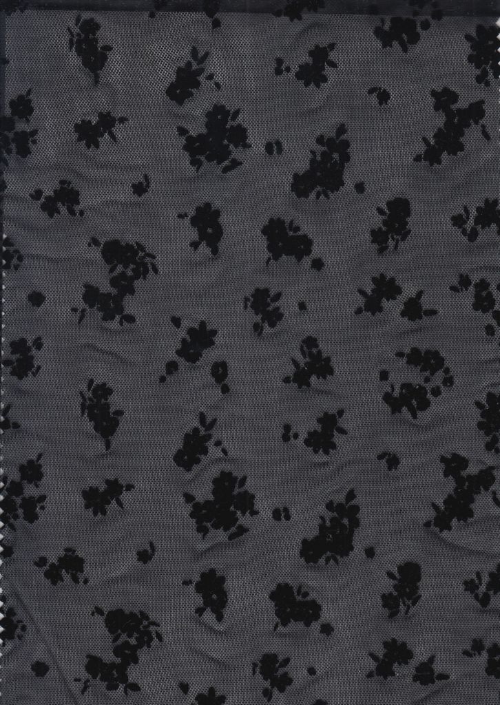 FLOCK-MS11282 / BLACK / 90%POLY 10%SPAN DITSY FLOCKING MESH