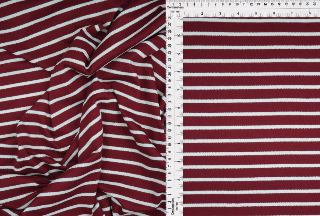 KNT4404 / BURGUNDY/IVORY-R / 68%RAY 29%POLY 3%SPAN VISCOSE CREPE W/1CM STRIPE