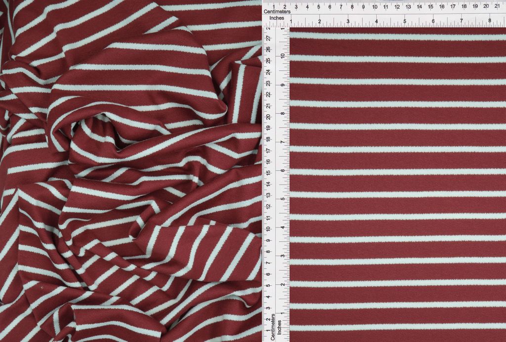 KNT4404 / MARSALA/IVORY-R / 68%RAY 29%POLY 3%SPAN VISCOSE CREPE W/1CM STRIPE