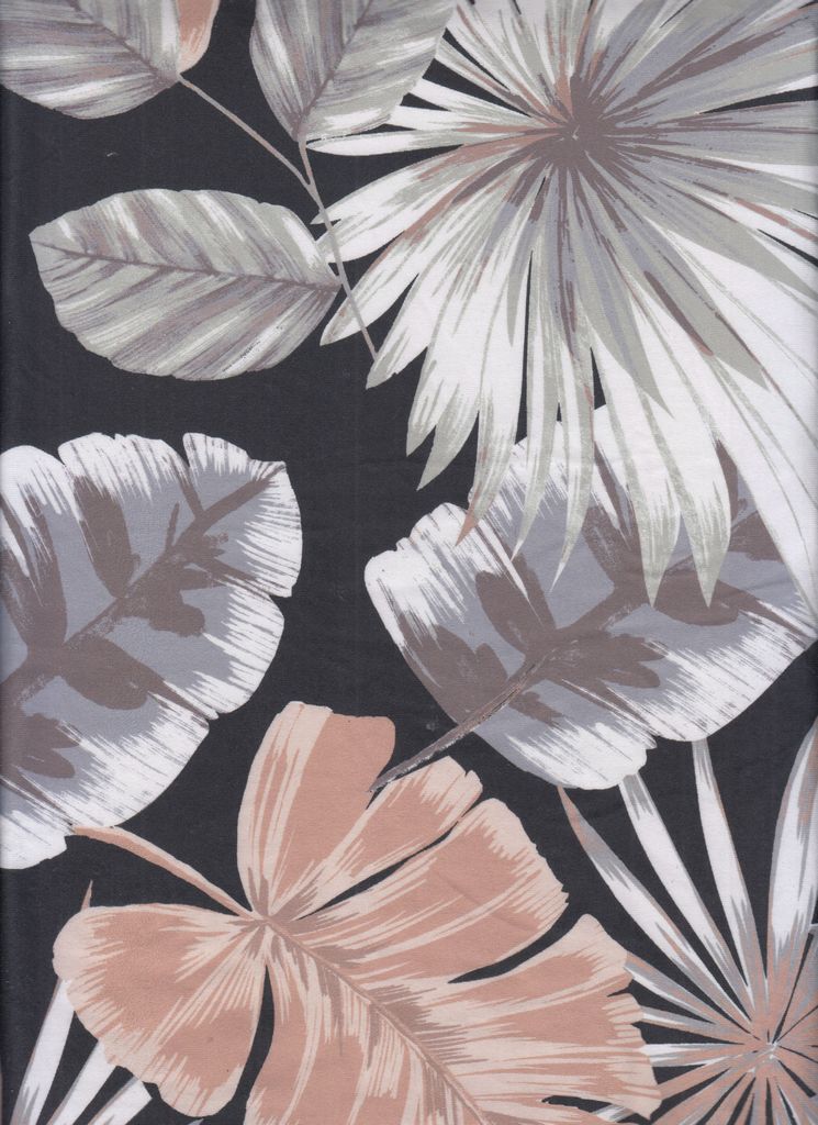 KNT4520-M11315D / BLACK / 96%POLY 4%SP DTY BRUSH LEAF/TROPICAL DIGITAL PRINT
