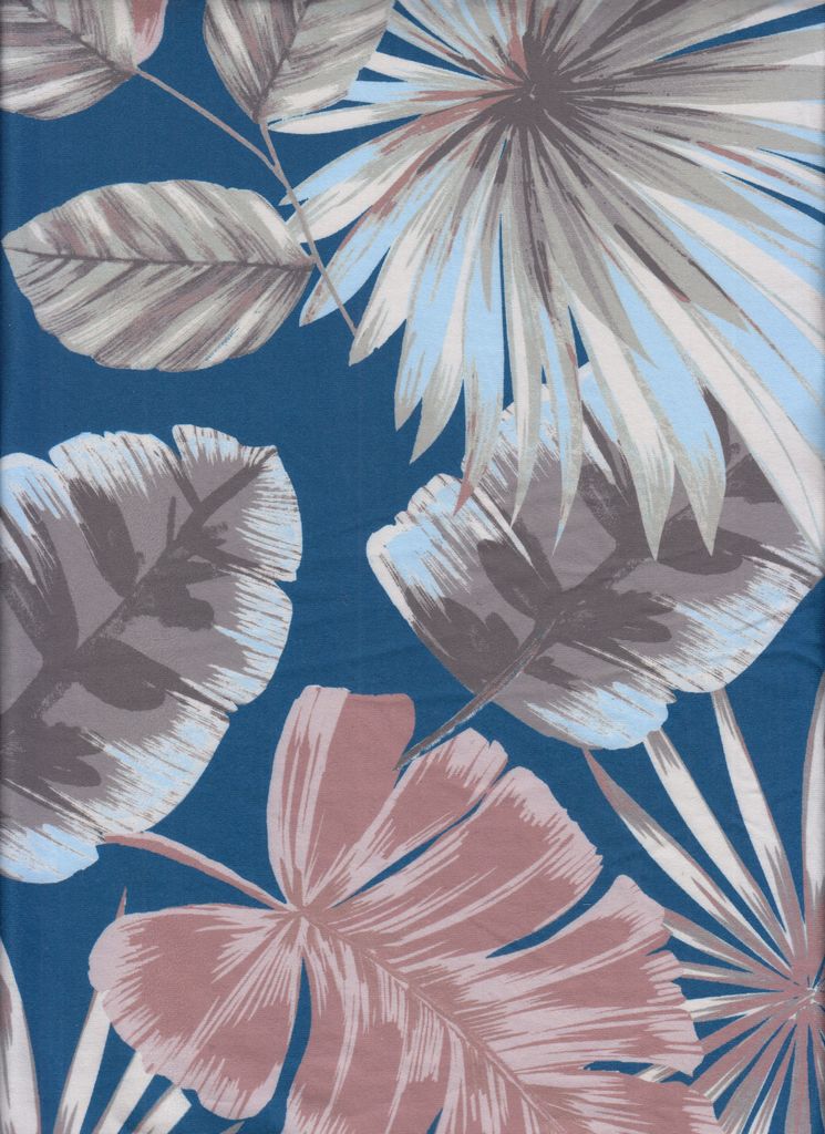KNT4520-M11315D / TEAL / 96%POLY 4%SP DTY BRUSH LEAF/TROPICAL DIGITAL PRINT