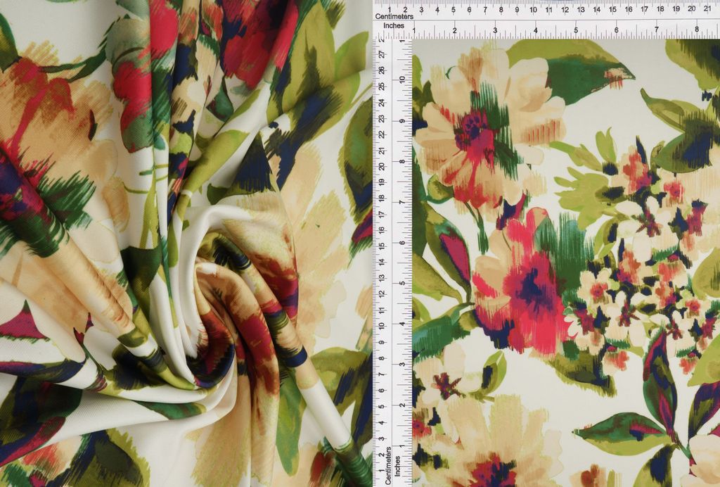 KNT4498-M11302D / OLIVE/RUST / 96%POLY 4%SPAN DTY FLORAL ABSTRACT DIGITAL PRINT