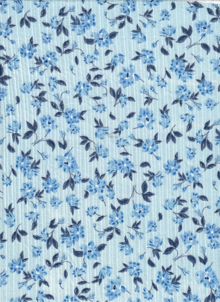 KNT3422-MS11122 / BLUE LT. / 87%POLY 13%SPAN 4X2 YUMMY RIB FLORAL/FLOWER PRINT