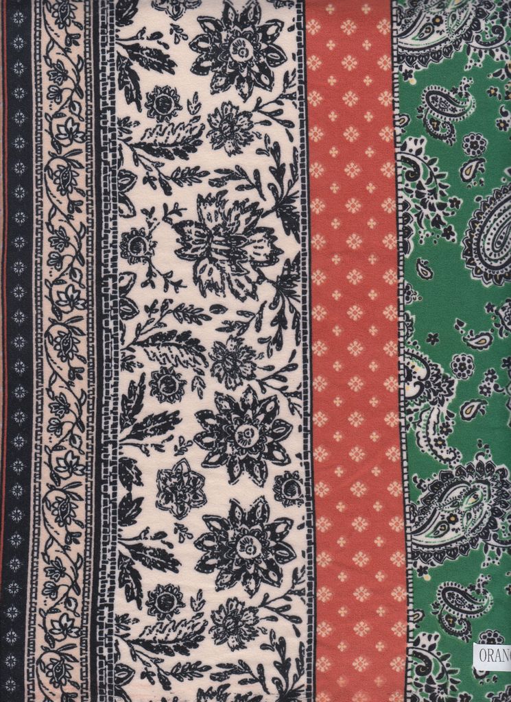 KNT2100-MS11231 / ORANGE/GREEN / 96%POLY 4%SPAN DTY BRUSHED BOHO PRINT