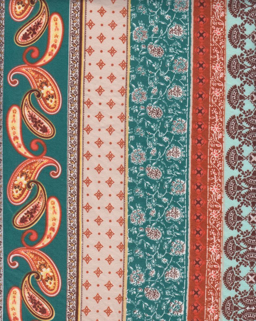 KNT2100-MS11232 / GREEN/TAN / 96%POLY 4%SPAN DTY BRUSHED BOHO PRINT