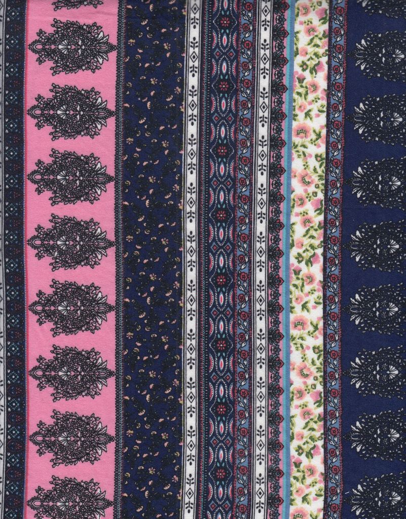 KNT2100-DU1511 / MAUVE/NAVY / 96%POLY 4%SPAN DTY BRUSHED BOHO PRINT