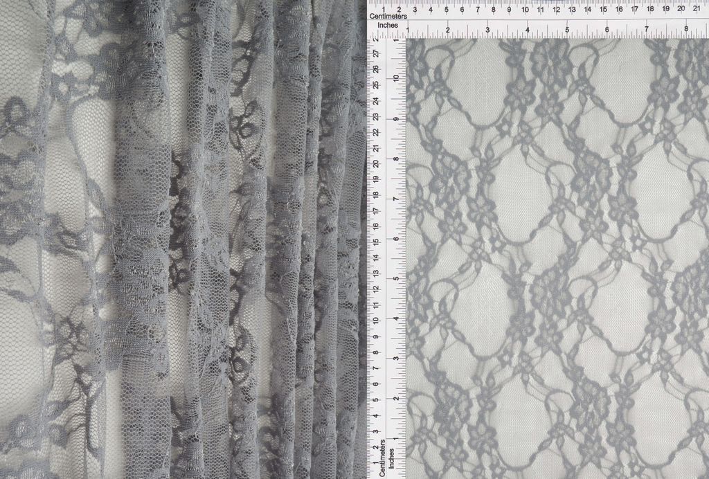 LACE-1483 / GREY / 92%NYLON 8%SPANDEX FLORAL LACE
