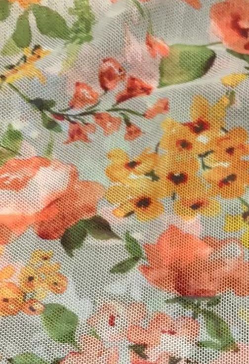 MESH-DU1675 / SAND / 90%POLY 10%SPAN MESH DIGITAL FLORAL PRINT