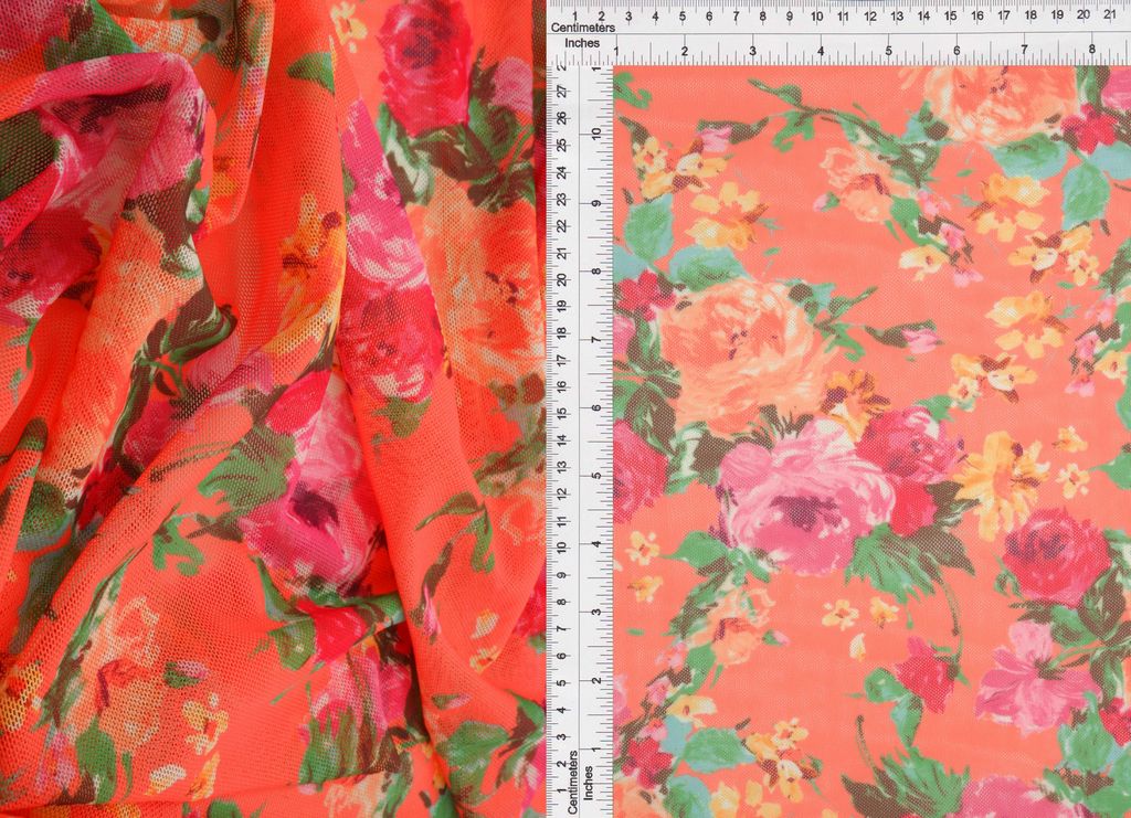 MESH-SE30707 / ORANGE / 90%POLY 10%SPAN MESH DIGITAL FLORAL PRINT