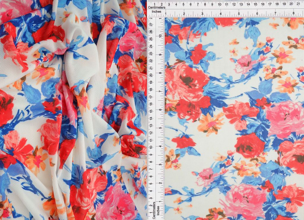 MESH-SE30707 / IVORY / 90%POLY 10%SPAN MESH DIGITAL FLORAL PRINT
