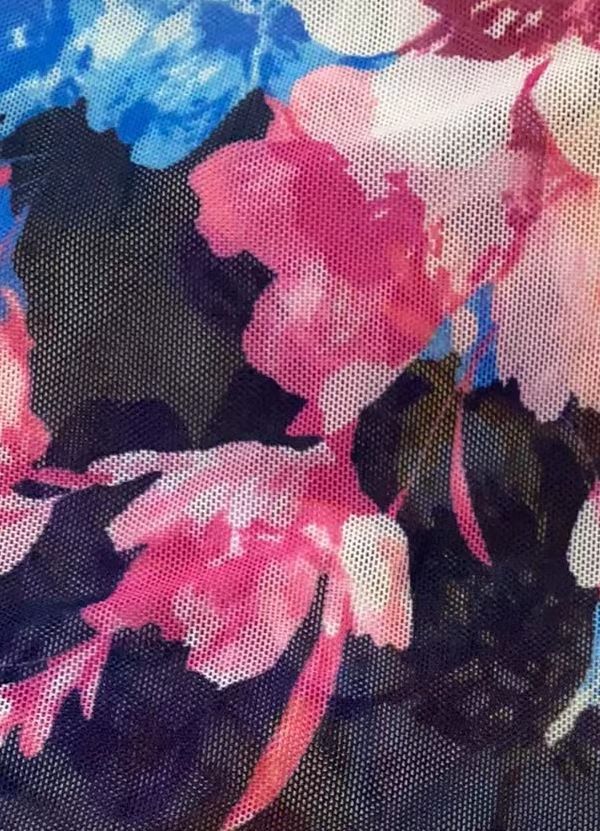MESH-MS11278 / NAVY / 90%POLY 10%SPAN MESH DIGITAL FLORAL PRINT