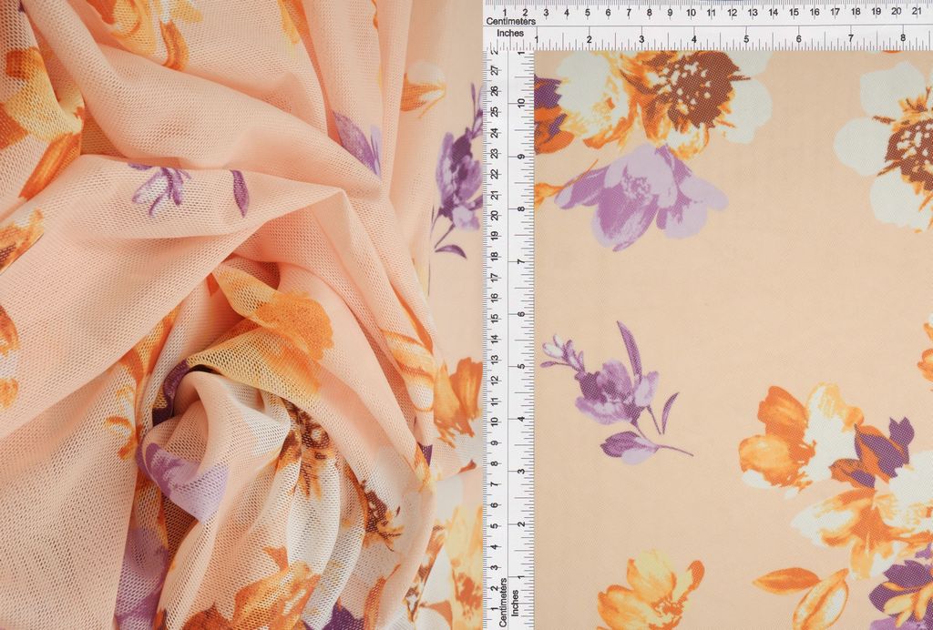MESH-MS11278 / SAND / 90%POLY 10%SPAN MESH DIGITAL FLORAL PRINT
