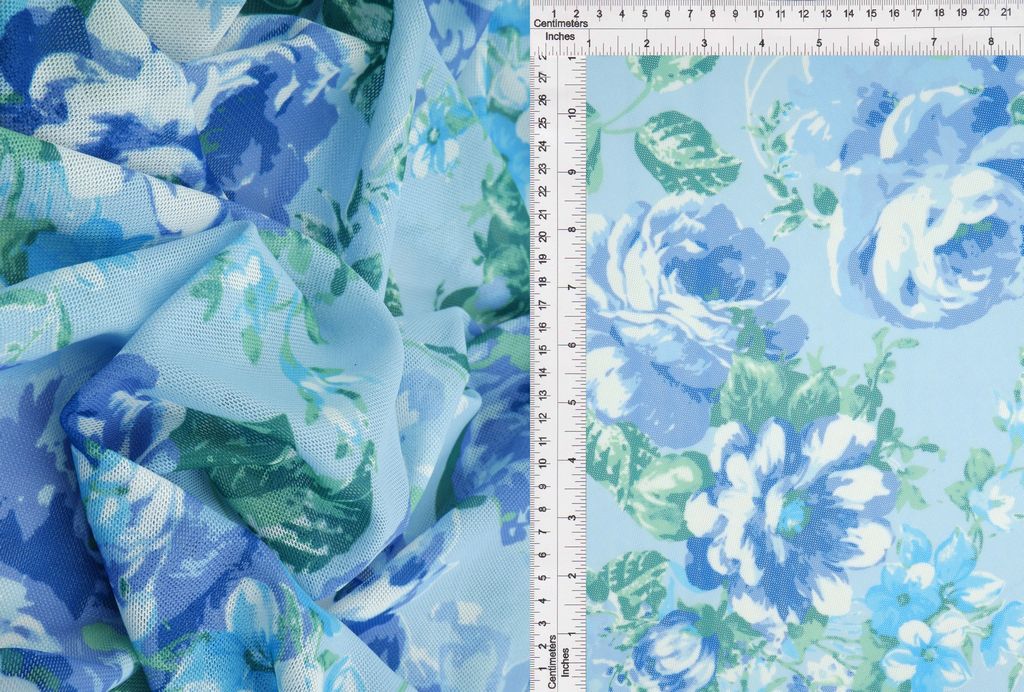 MESH-SE40661 / BLUE / 90%POLY 10%SPAN MESH DIGITAL FLORAL PRINT