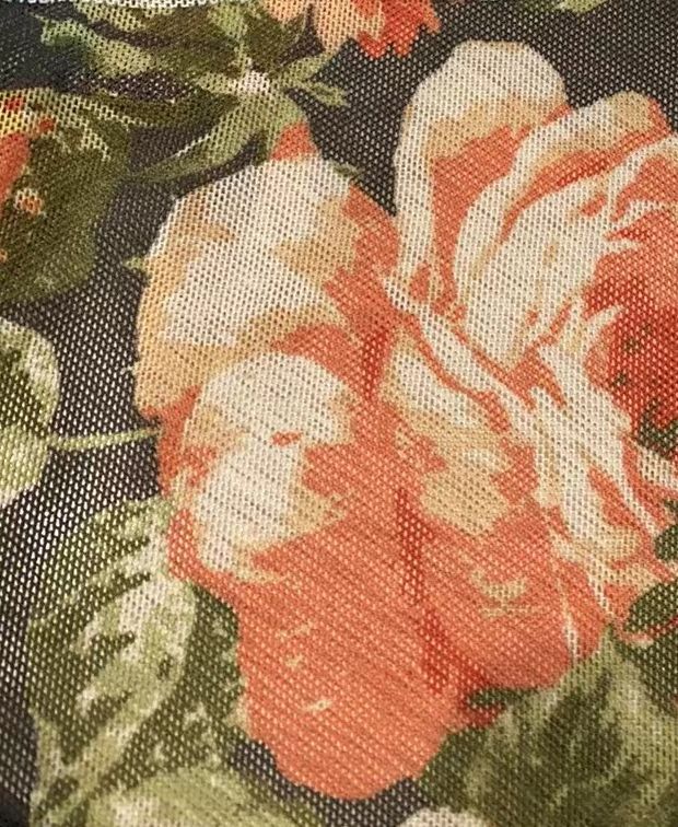 MESH-SE40661 / CHARCOAL / 90%POLY 10%SPAN MESH DIGITAL FLORAL PRINT