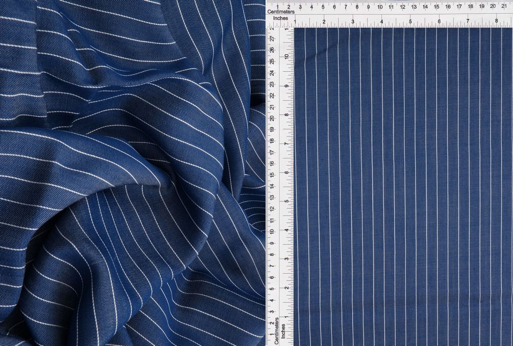 DEN-4526 / DENIM/WHITE / 100% RAYON TWILL STRIPES CHAMBRAY
