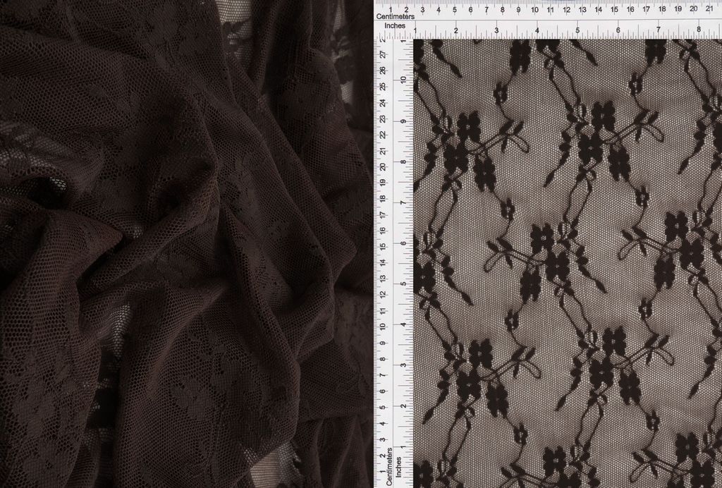 LACE4516 / BROWN / 92%NYLON 8%SPANDEX DITSY FLORAL LACE