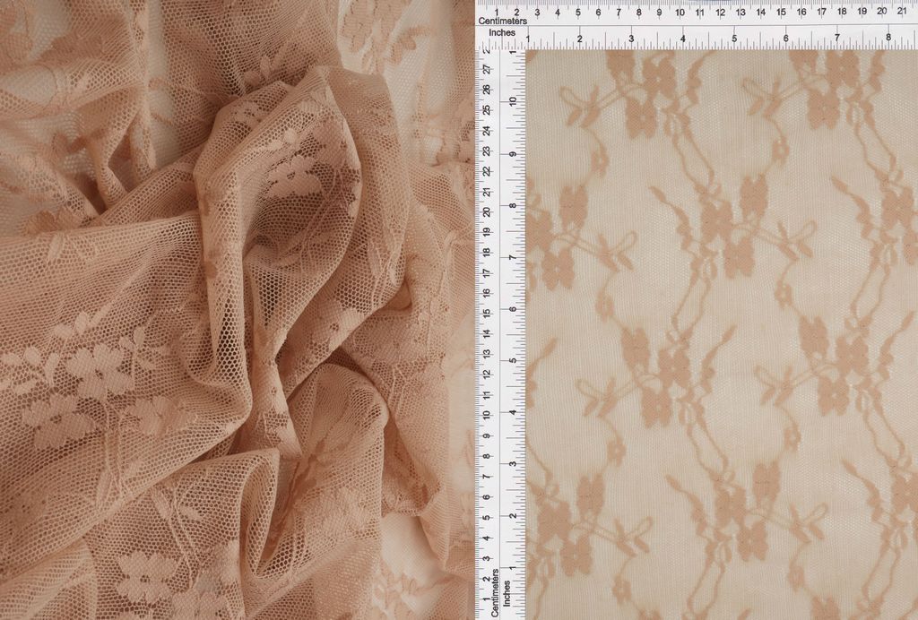 LACE4516 / KHAKI / 92%NYLON 8%SPANDEX DITSY FLORAL LACE