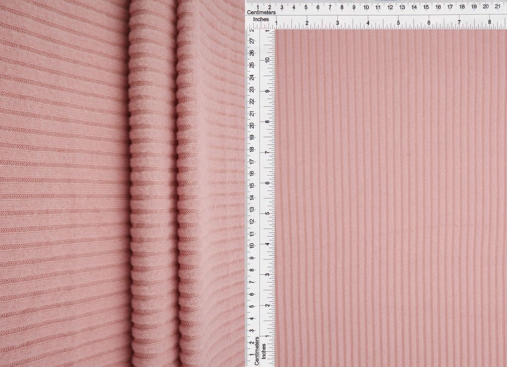 KNT4534 / ROSE LT. / 94%POLY 6%SPAN 4X2 RIB INTERLOCK FLEECE SOLID
