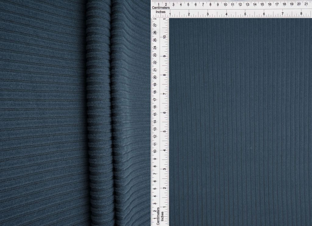 KNT4534 / DENIM BLUE / 94%POLY 6%SPAN 4X2 RIB INTERLOCK FLEECE SOLID