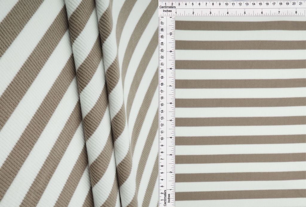 KNT4544 / COCO/WHITE / 92%POLY 8%SPAN 2X2 COOL COTTON STRIPE FLEECE RIB