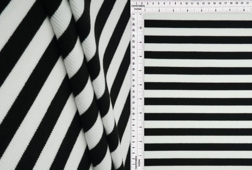 KNT4544 / BLACK/WHITE / 92%POLY 8%SPAN 2X2 COOL COTTON STRIPE FLEECE RIB