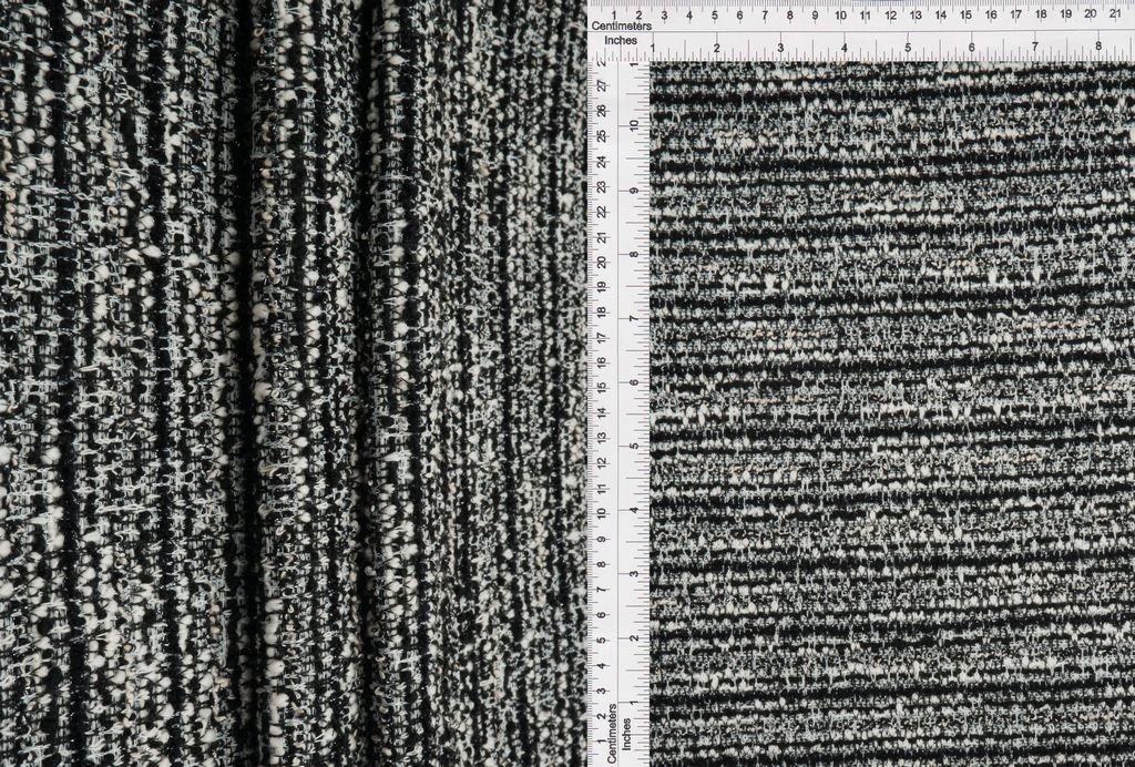 KNT4547 / BLACK / 77%P 9%C 12%R 2%SP KNIT BOUCLE STRIPE