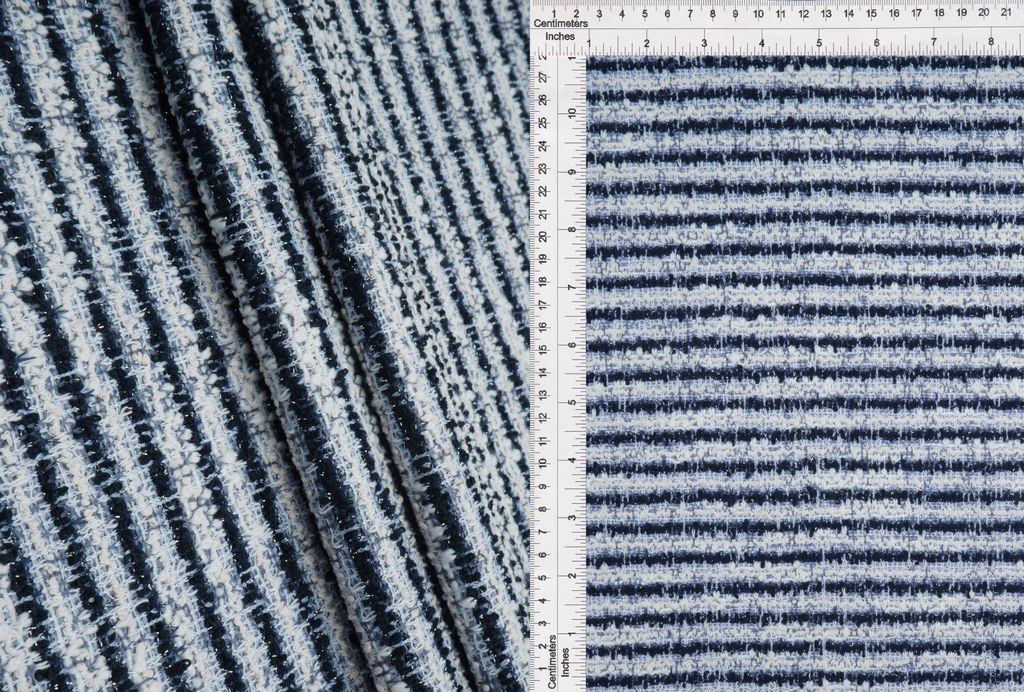 KNT4547 / NAVY / 77%P 9%C 12%R 2%SP KNIT BOUCLE STRIPE